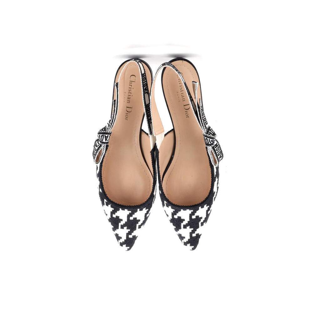 Christian Dior Women's J'adior Slingback Flats Houndstooth Embroidered Cotton - Picture 2 of 6